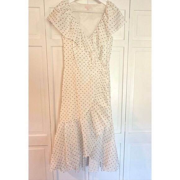 Rebecca Taylor white clip dot ruffle midi dress size 6 - Picture 4 of 13